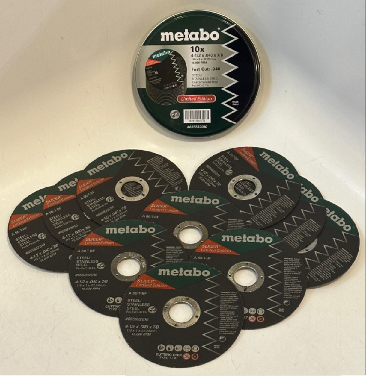 Metabo 655832010 4-1/2″x .040 x 7/8″ A60T Type 1 Slicer Cutting Wheels 10PK.