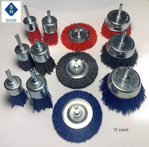 12 Pack Nylon Bristle Filament Abrasive Brush Drill Straight shank 2.5″ wheel