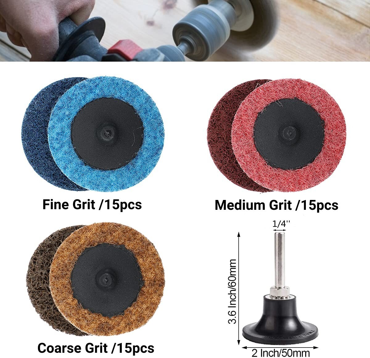 46 PCS 2 inch 50mm Type R Quick Change Discs Die Grinder Sanding Pads Roll Lock