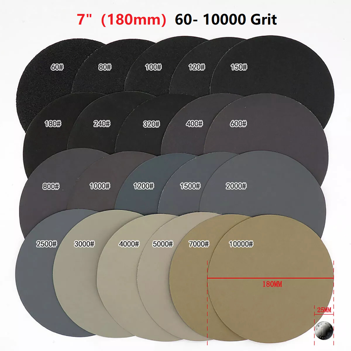 180mm 7″ Wet or Dry Hook & Loop Sanding Discs P60-P10000 Grit Sandpaper DA Pads