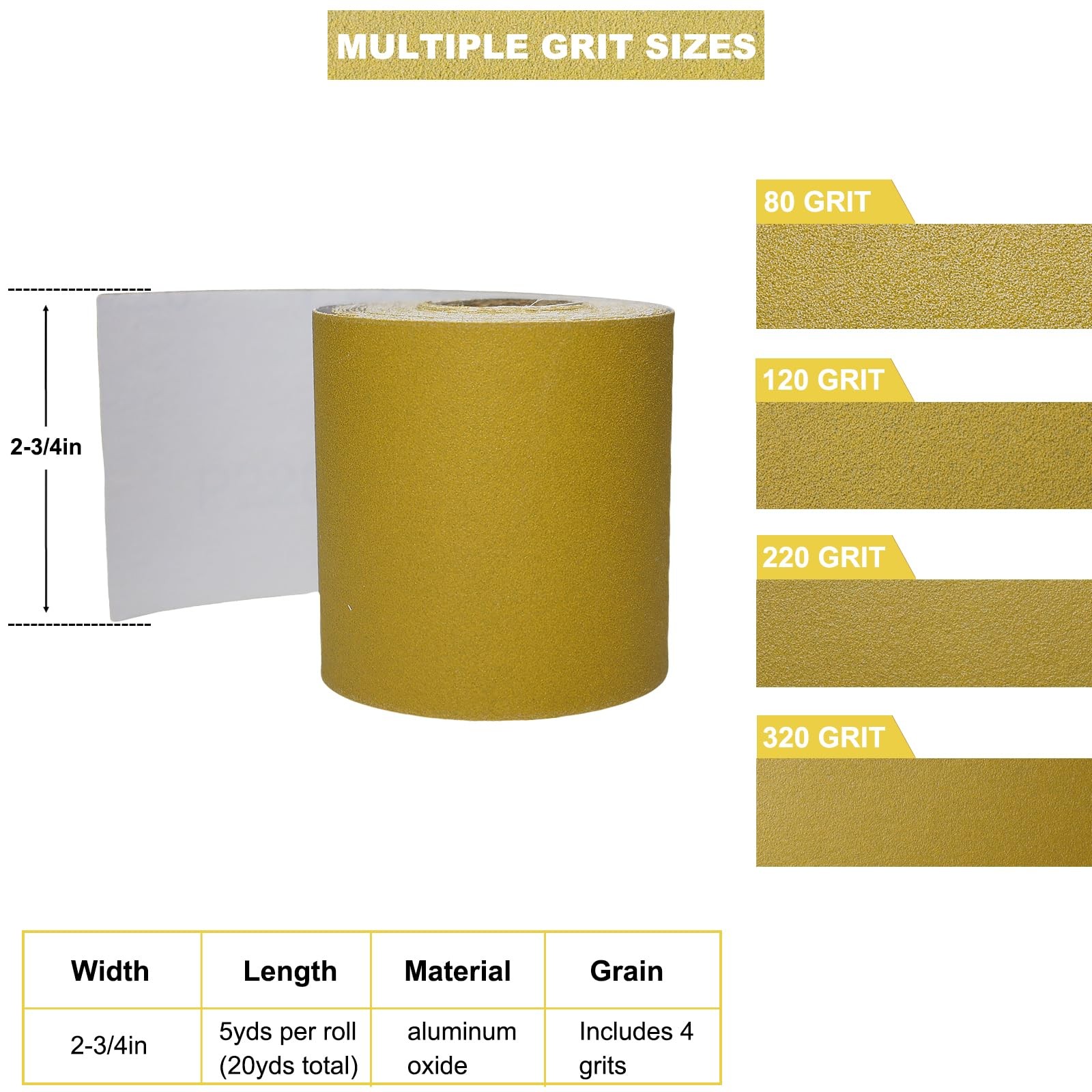 Total 20 Yards 23/4″ Wide PSA Continuous Sandpaper Roll Kit 80, 120, 220, 32…