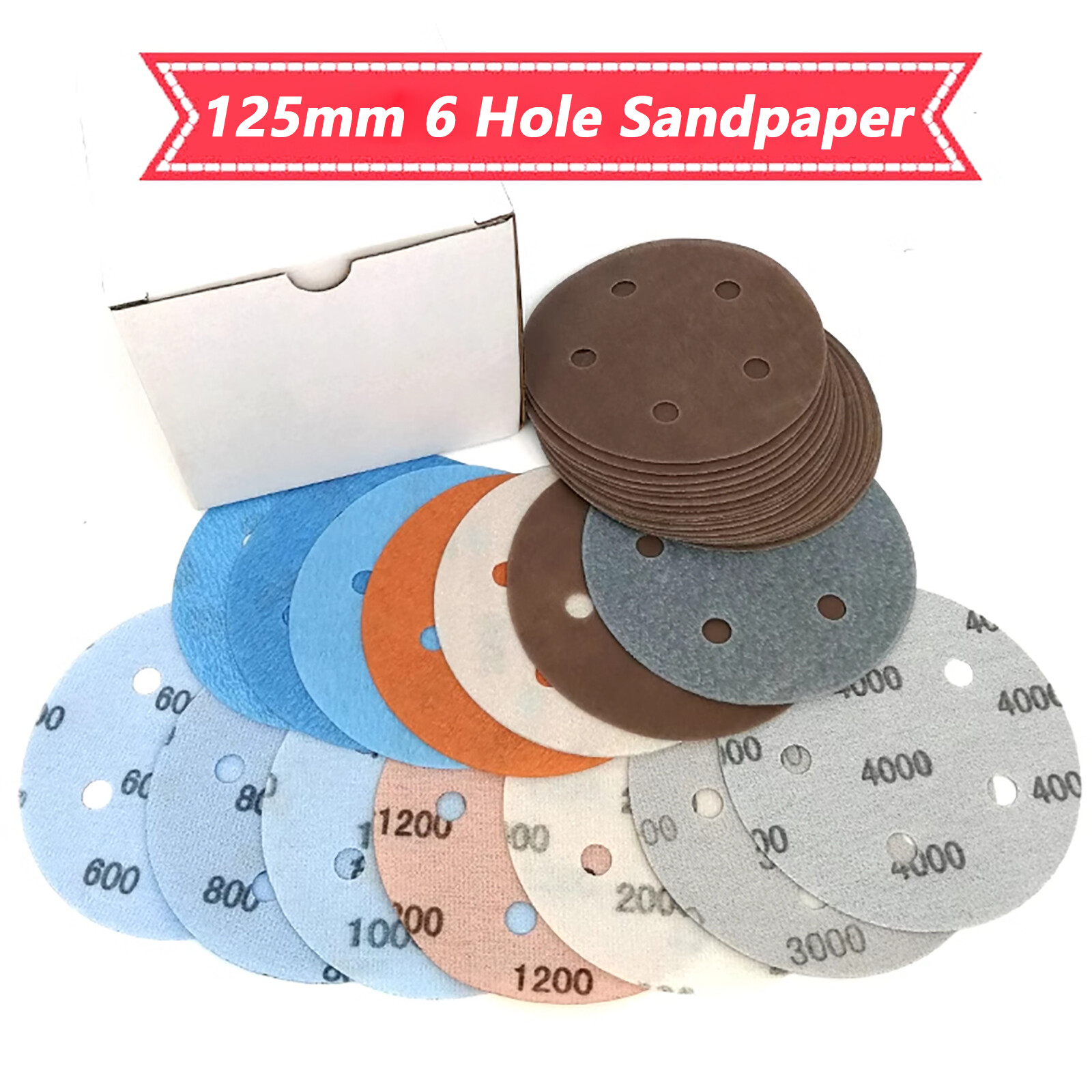 5 Inch 125mm Wet and Dry Sanding Discs Sandpaper Film Pads 600-4000 Grit 5 Hole