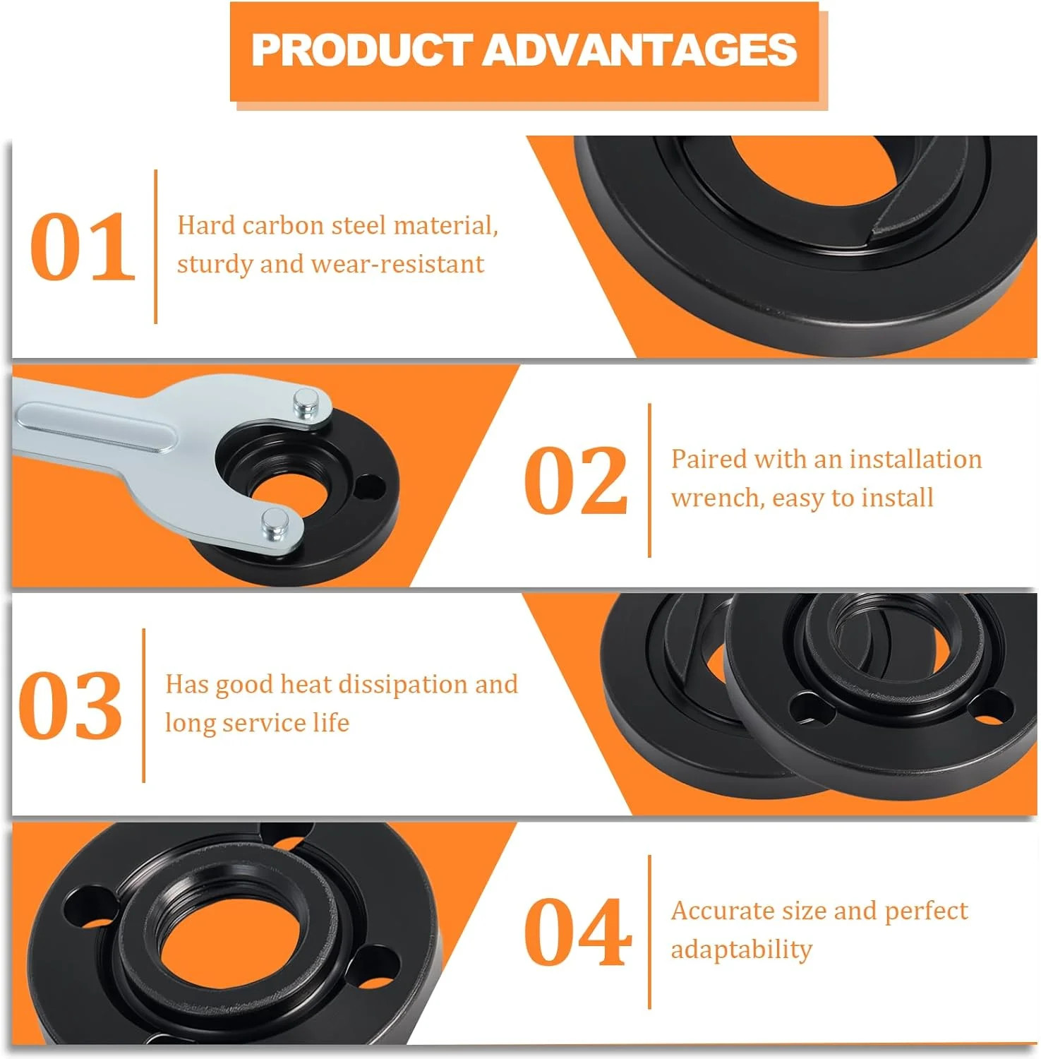 3 Pcs Angle Grinder Nut & Wrench Kit 5/8-11 Thread Metal Inner Outer Flang