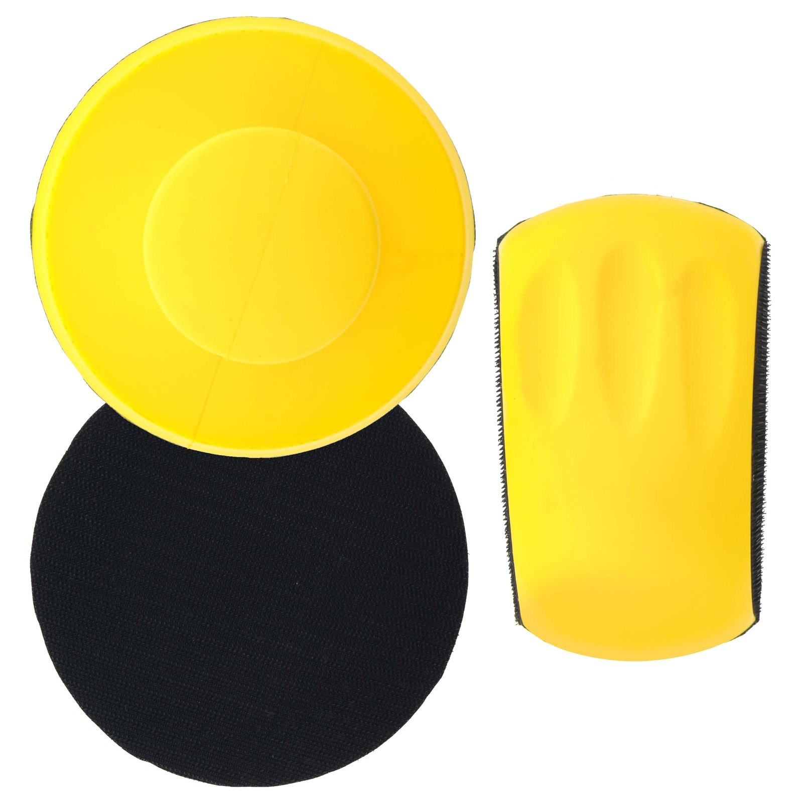 6″ Round & Mouse-Shaped Hand Sanding Block Pads, Hook & Loop, 2-Way PSA Adapter