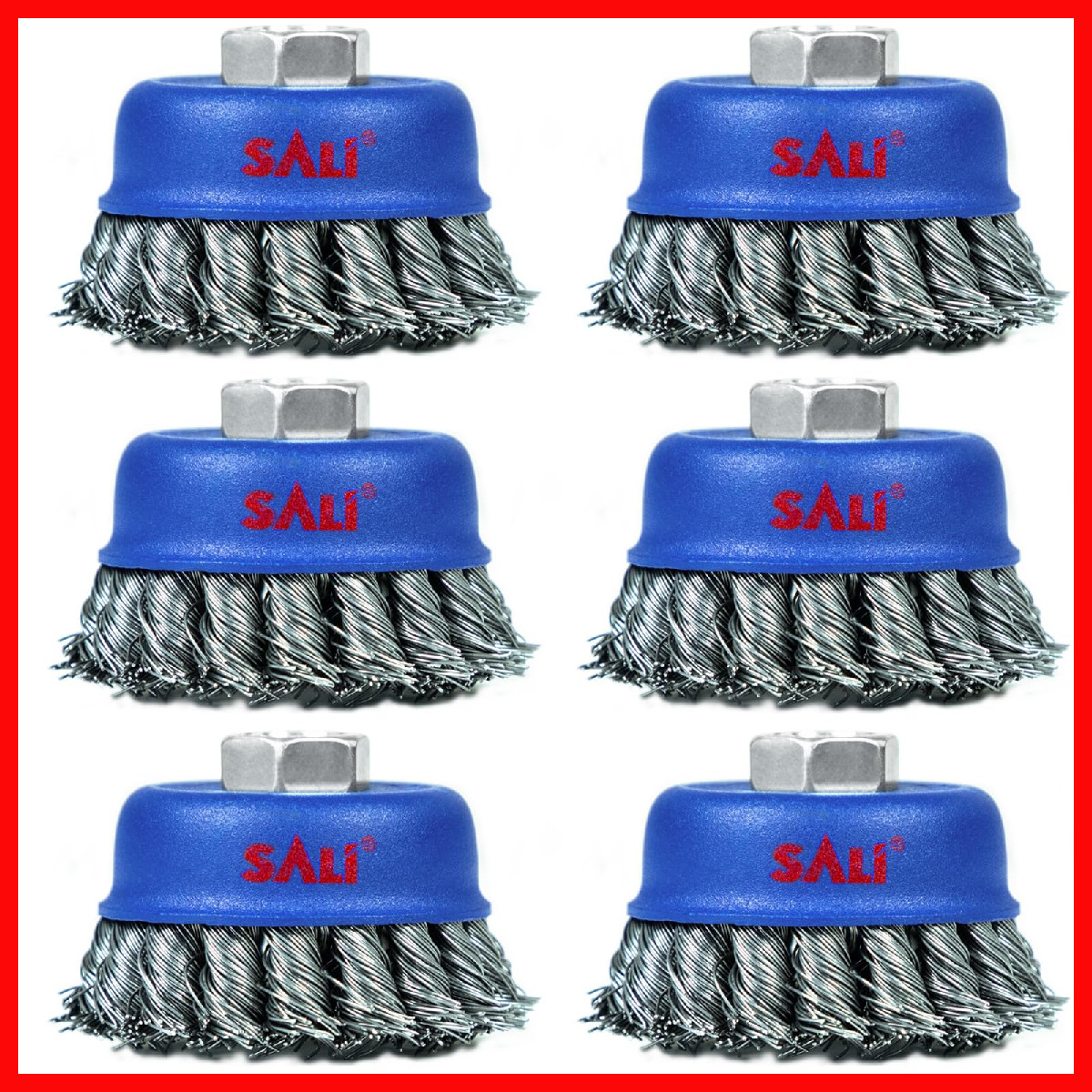 Sali 6 Pack Wire Cup Brush 3 Inch Twisted Knotted Cup Brush For Grinders 5/8-11