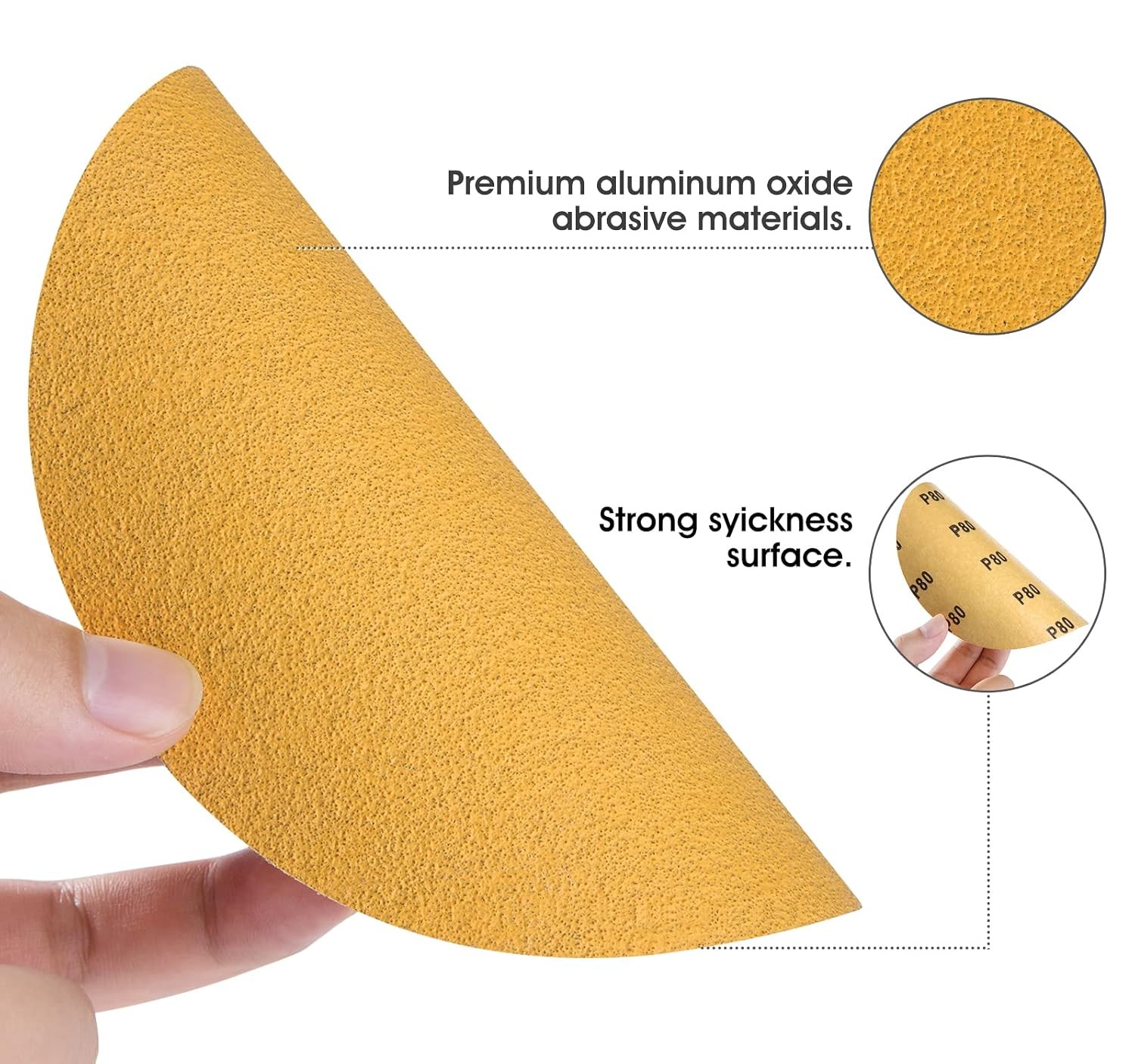 80 Grit Self Adhesive 6 Inch Gold PSA Sanding Discs 100PCS Sticky Bac Sandpaper
