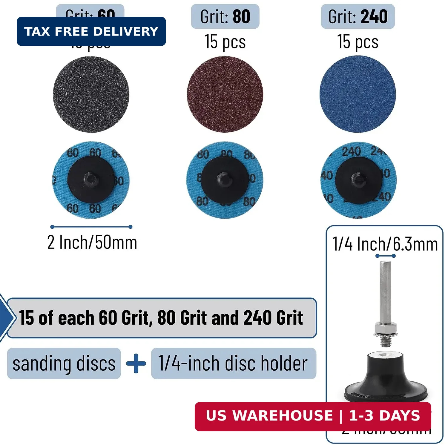 Bates Quick Change Sanding Discs – 47 Pcs, 2-Inch With 1/4″ Holder, Grinding and