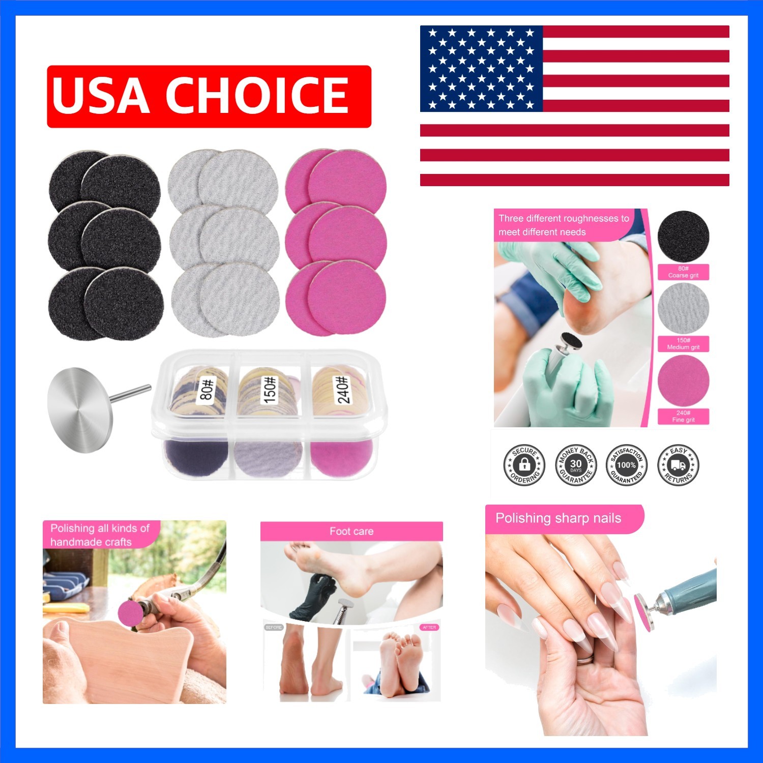 60Pcs Sanding Paper Discs with Metal Nail Drill Bit 25mm Pedicure Disc Replac…