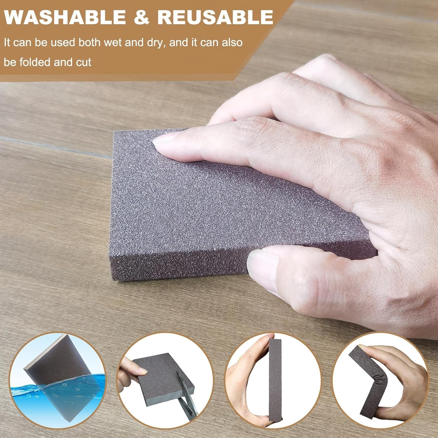 6 Pack 220 Grit Reusable Sanding Sponge – Ideal for Wood and Metal Finishing