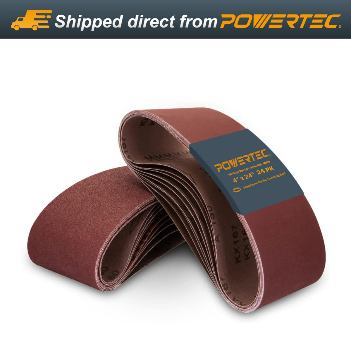 POWERTEC 24pcs 4 x 24″ A/O Sanding Belt Assortment (60,80,120,180,240,400 Grit)