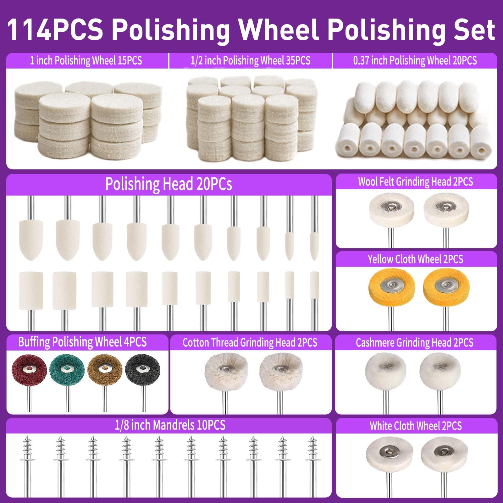 114 PCS Polishing Kit with 2Pcs Polishing Compound for Dremel, Abrasive Buffi…