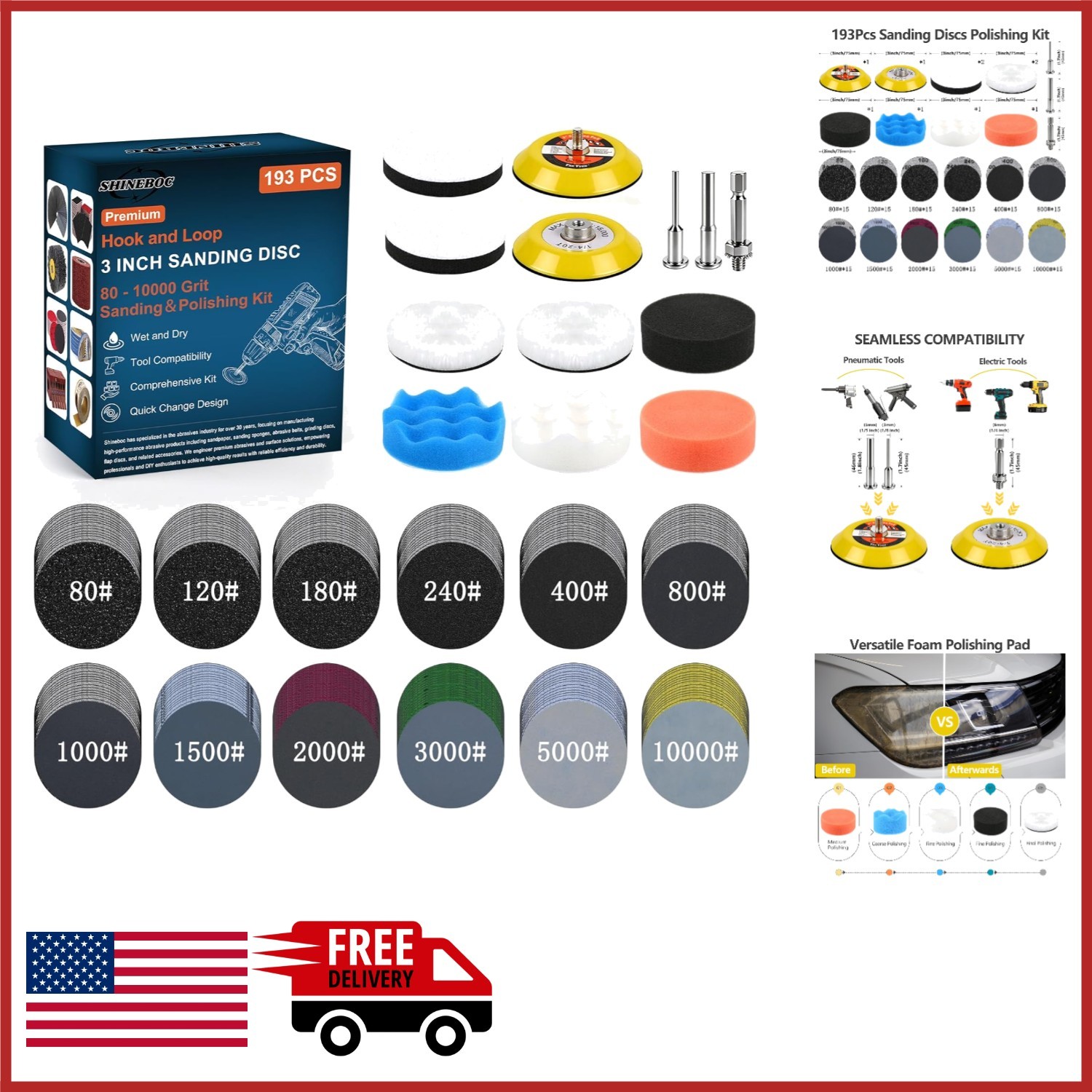Complete 193 Pcs Sanding Kit for Headlight Restoration & Polishing Projects
