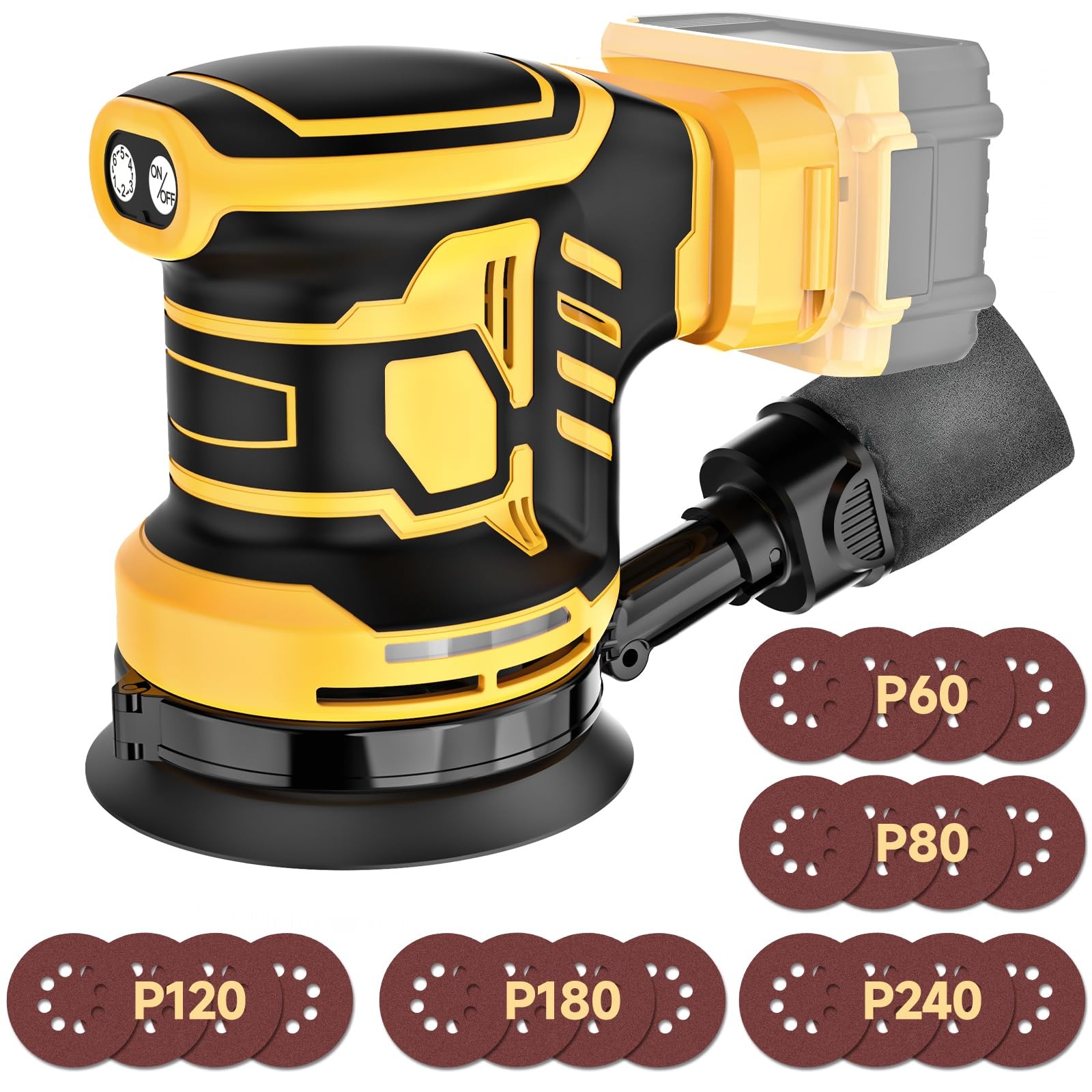 5-Inch Random Orbital Sander, 5 inch orbital sander, Black and Yellow