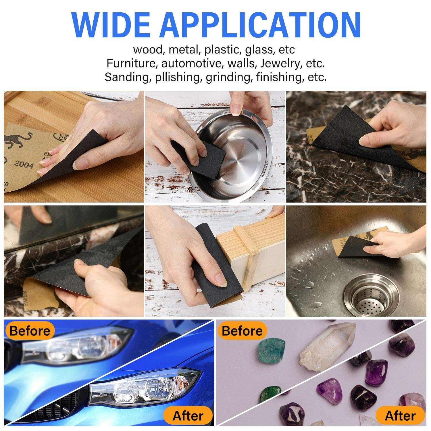 Abrasive Dry Wet Waterproof Sandpaper Sheets Assorted Grit of 400/600/ 800/10…