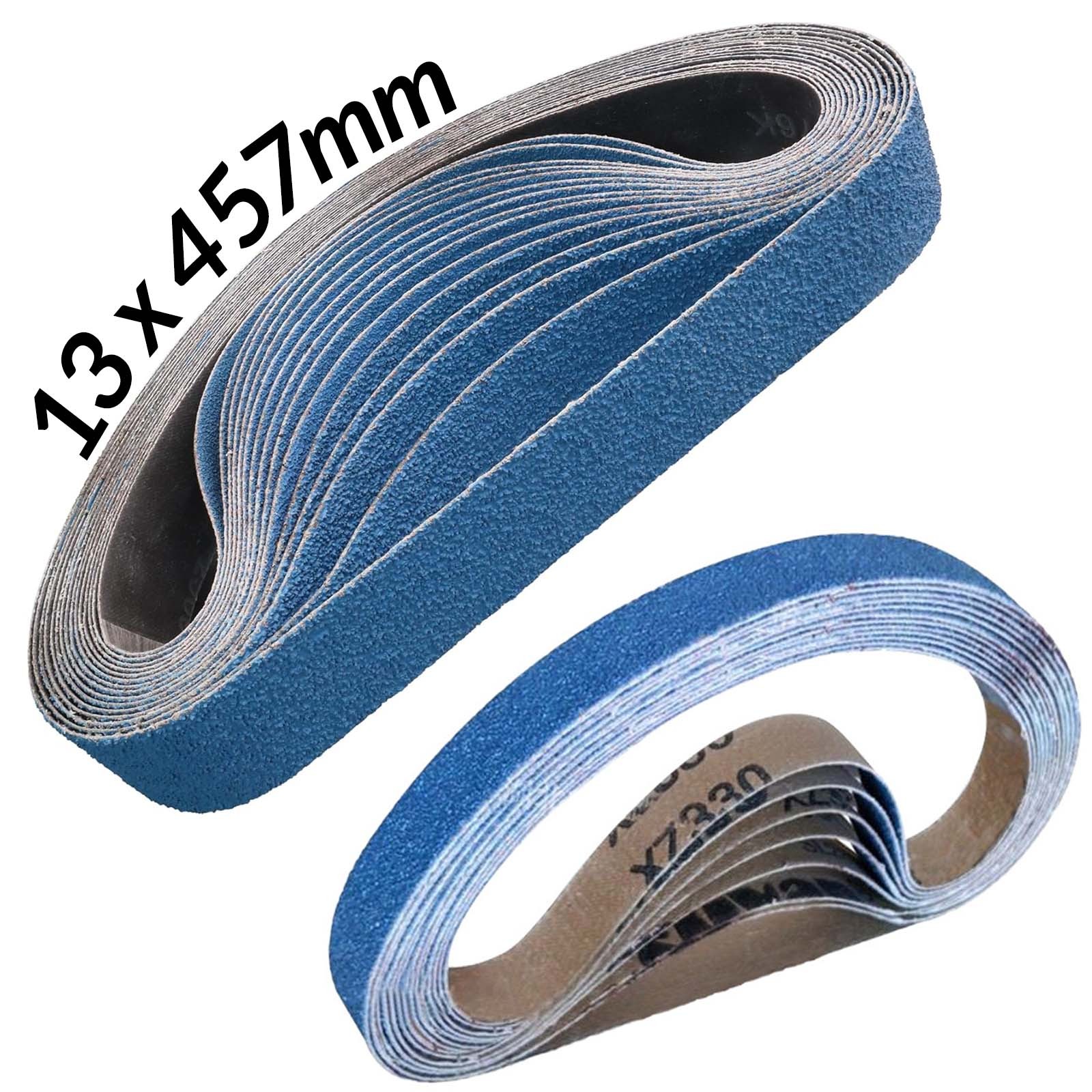 File Sanding Belts Zirconia 13 x 457mm P40 P60 P80 P120 – P600 Packs of 10 Belts