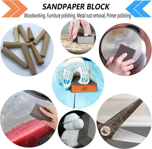 10-Pack Sanding Blocks – Sand Paper Assortment Pack in 60/80/120/220 Grit – Wash