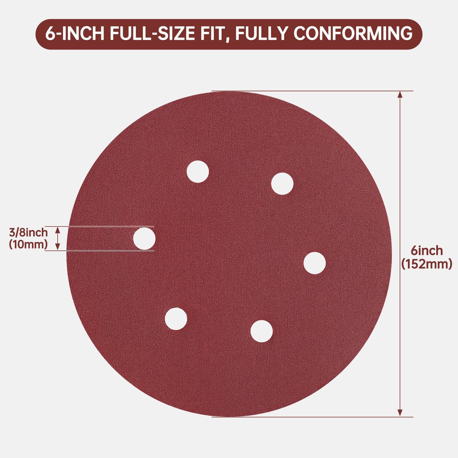 110 PCS 6 Inch 6-Hole Sanding Discs, Round Hook and Loop Sandpaper
