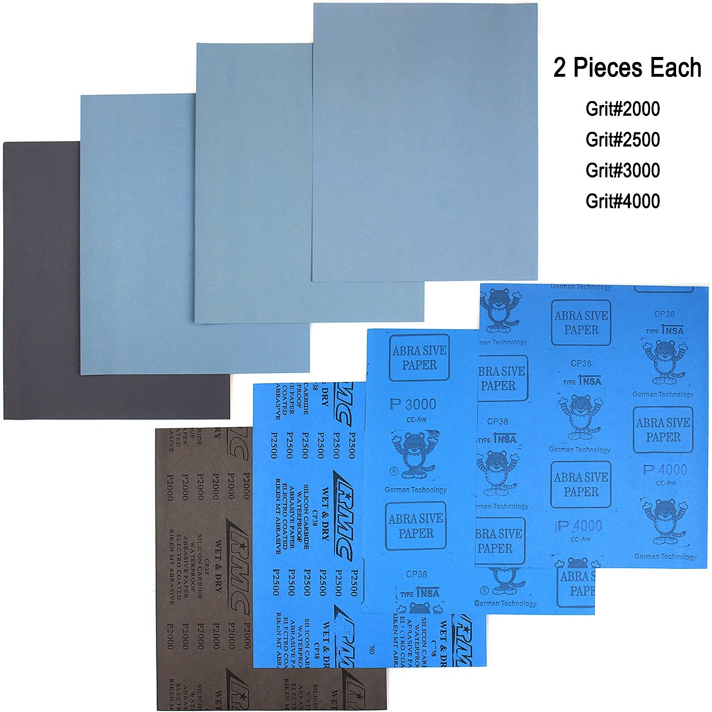 9×11 inch 16 Sheets Sandpaper, Wet or Dry 2000-10000 Grit 8 Assortment Sand P…