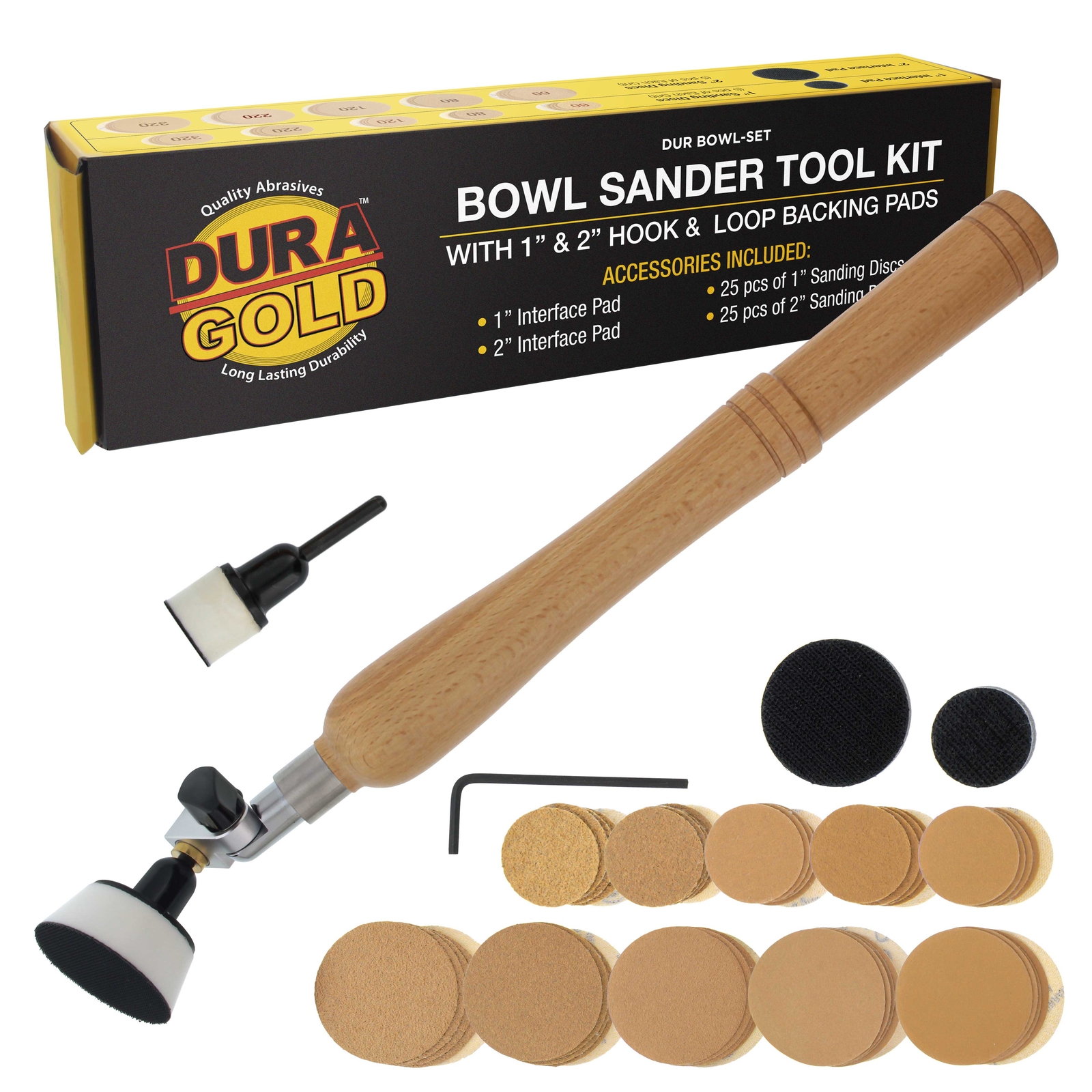 1″ & 2″ Bowl Sander Set with Hook & Loop Sanding Discs – Woodworking Supply