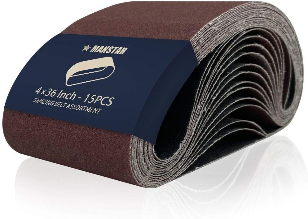 15Pc 4″ x 36″ Inch Sanding Belts Aluminum Oxide 80/120/150/240/400 Grit Abrasive