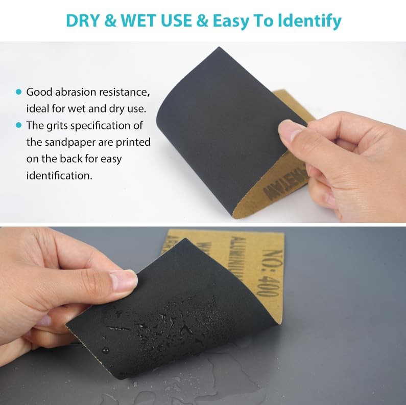 24 Pcs Wet and Dry Sandpaper Assortment for Projects Wood Furniture Metal