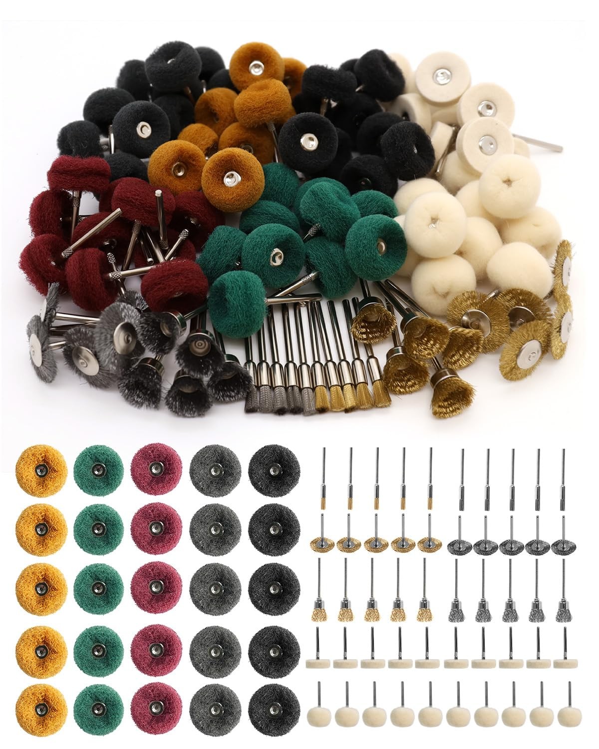 100Pcs Rotary Tool Polishing Kit Buffing Wheel Wire Brush Metal Wood Jewelry