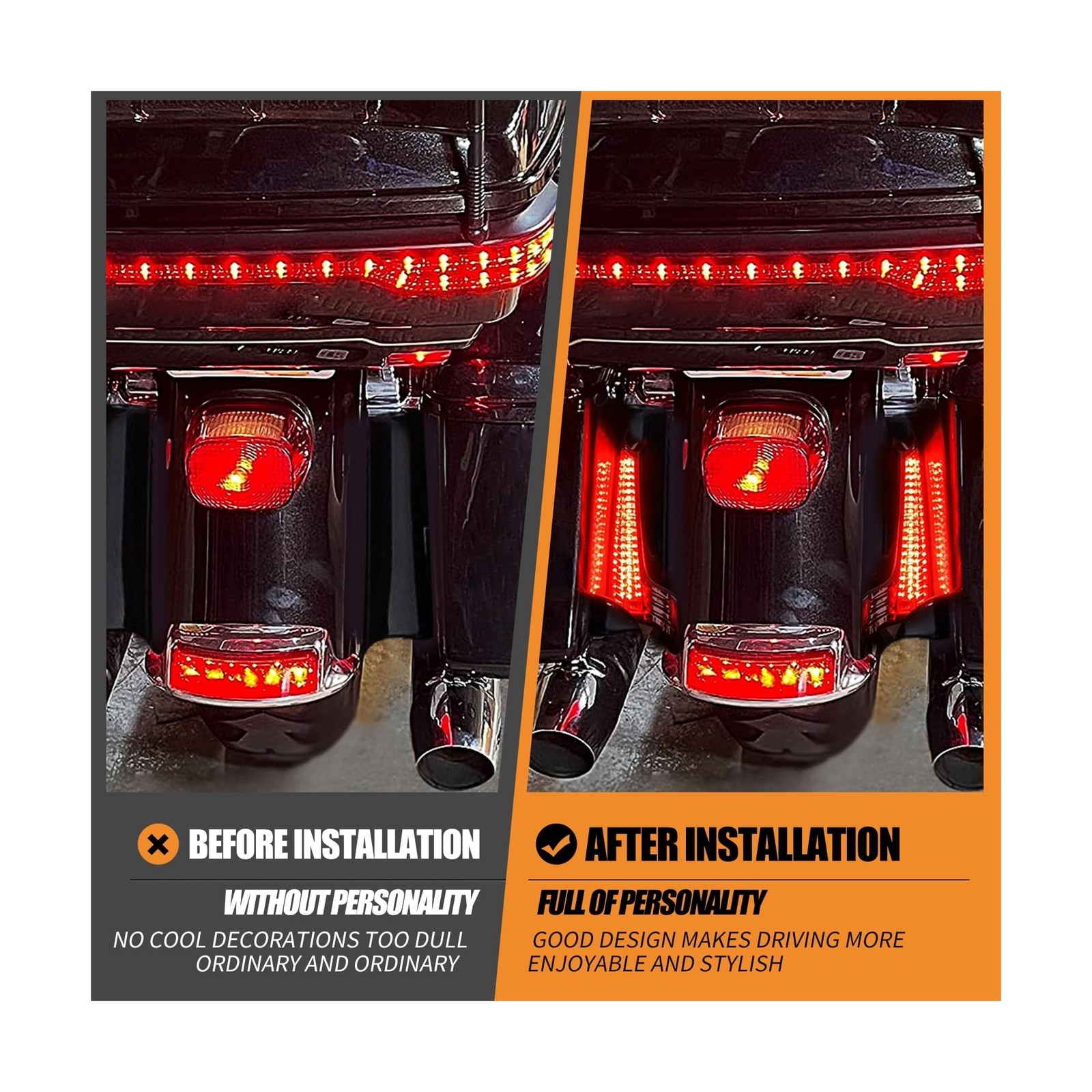 Motorcycle LED Filler Panel Lights Rear Fender Light Turn Signals Running Bra…