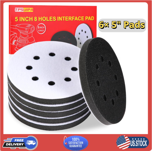 6 Pack 5in 8 Hole Interface Pad Orbital Sander Foam Hook Loop Pads