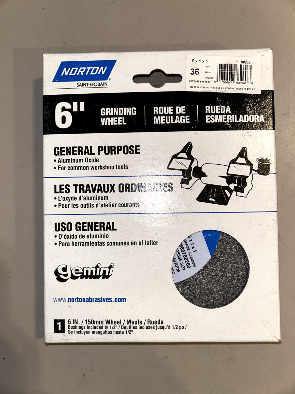 Norton Saint-Gobain 6x1x1 Grinding Wheel General Purpose 36 Grit