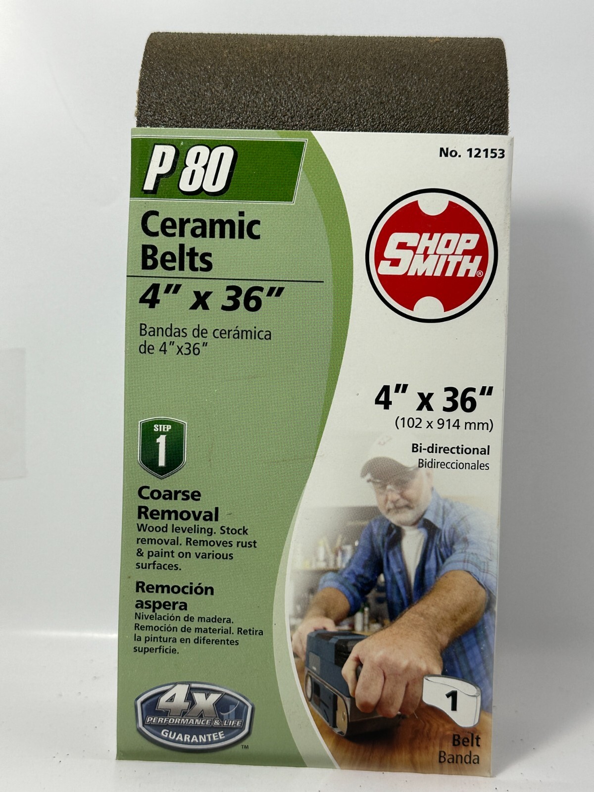 Shop Smith 12153 P80 Course Removal Ceramic Sanding Belt 4″ x 36″