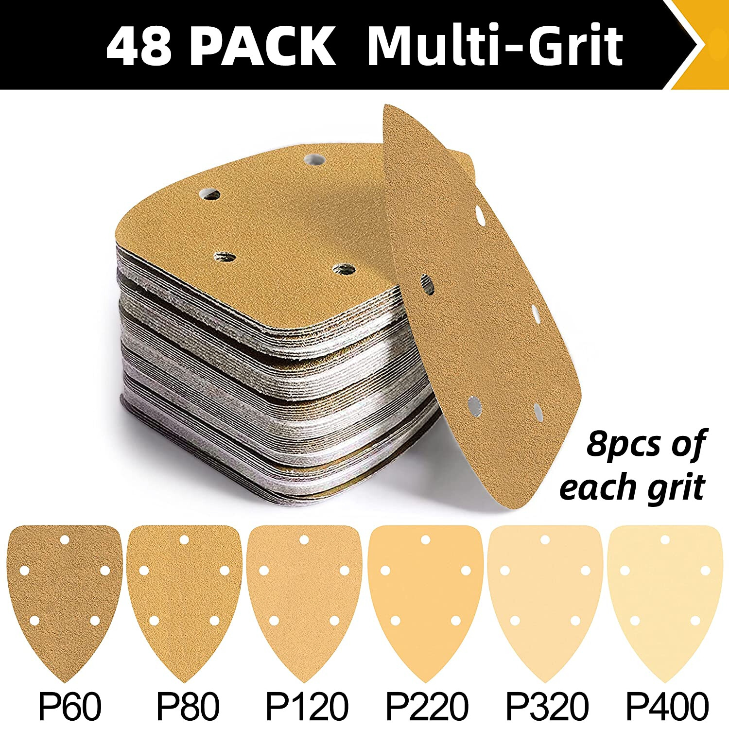 Mouse Sander Sandpaper Detail Sanding Pads Hook Loop 60-220Grit for Black+Decker