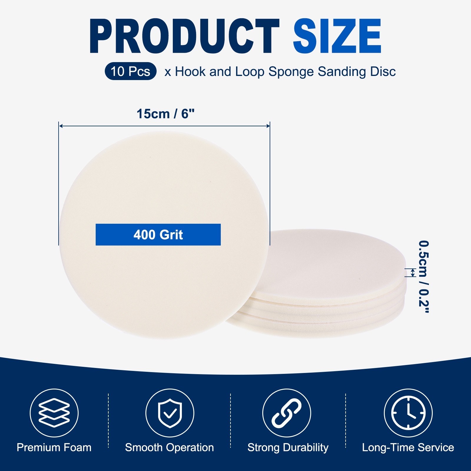 10 Pcs 400 Grit 6 Inch Hook and Loop Sponge Sanding Disc for Sander, White