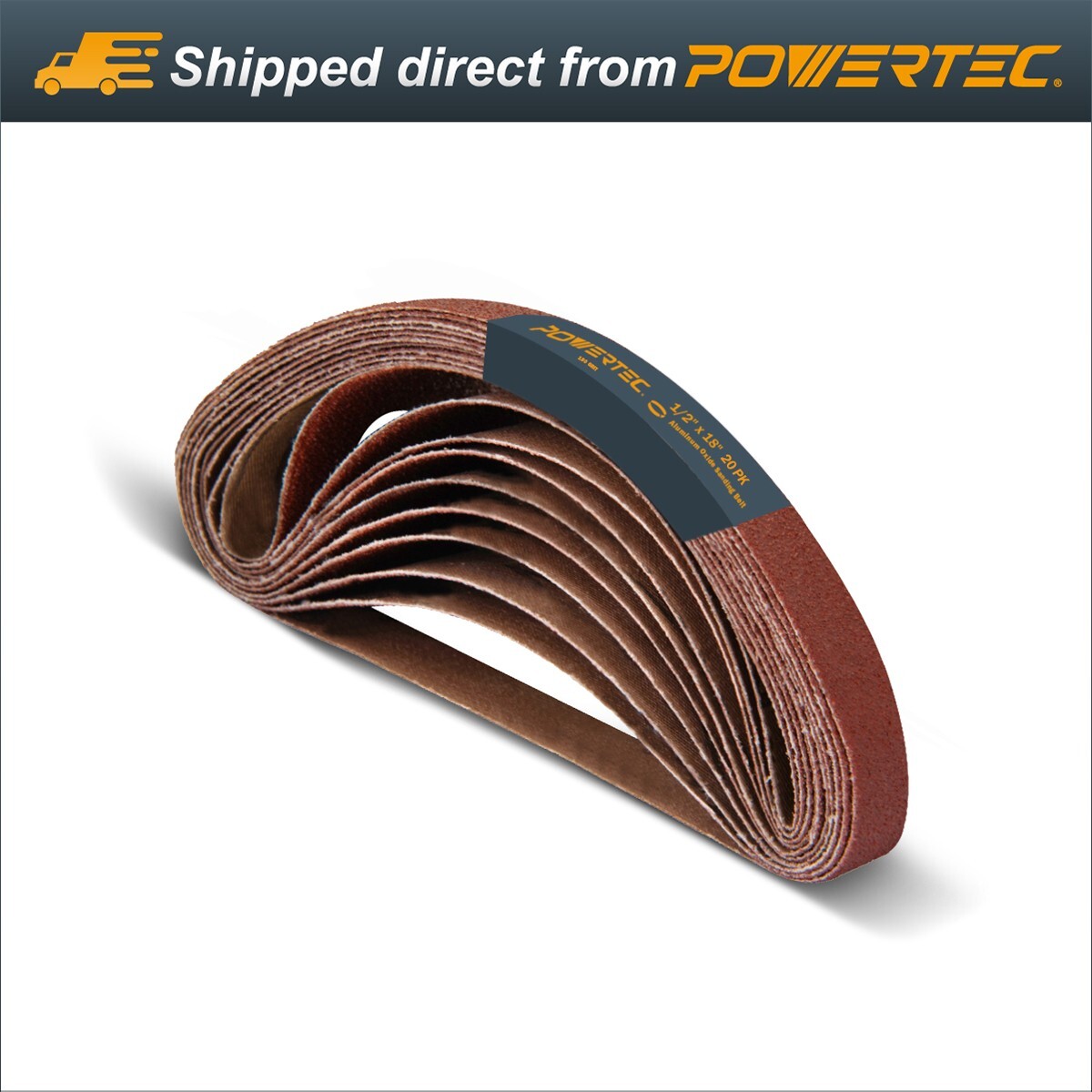POWERTEC 1/2 x 18″ Sanding Belts 180 Grit 20PK Aluminum Oxide Sandpaper 401818