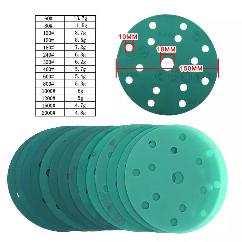 6 Inch 150mm 15 Hole Wet and Dry Sanding Discs Sandpaper Film Pads Grit 60-2000