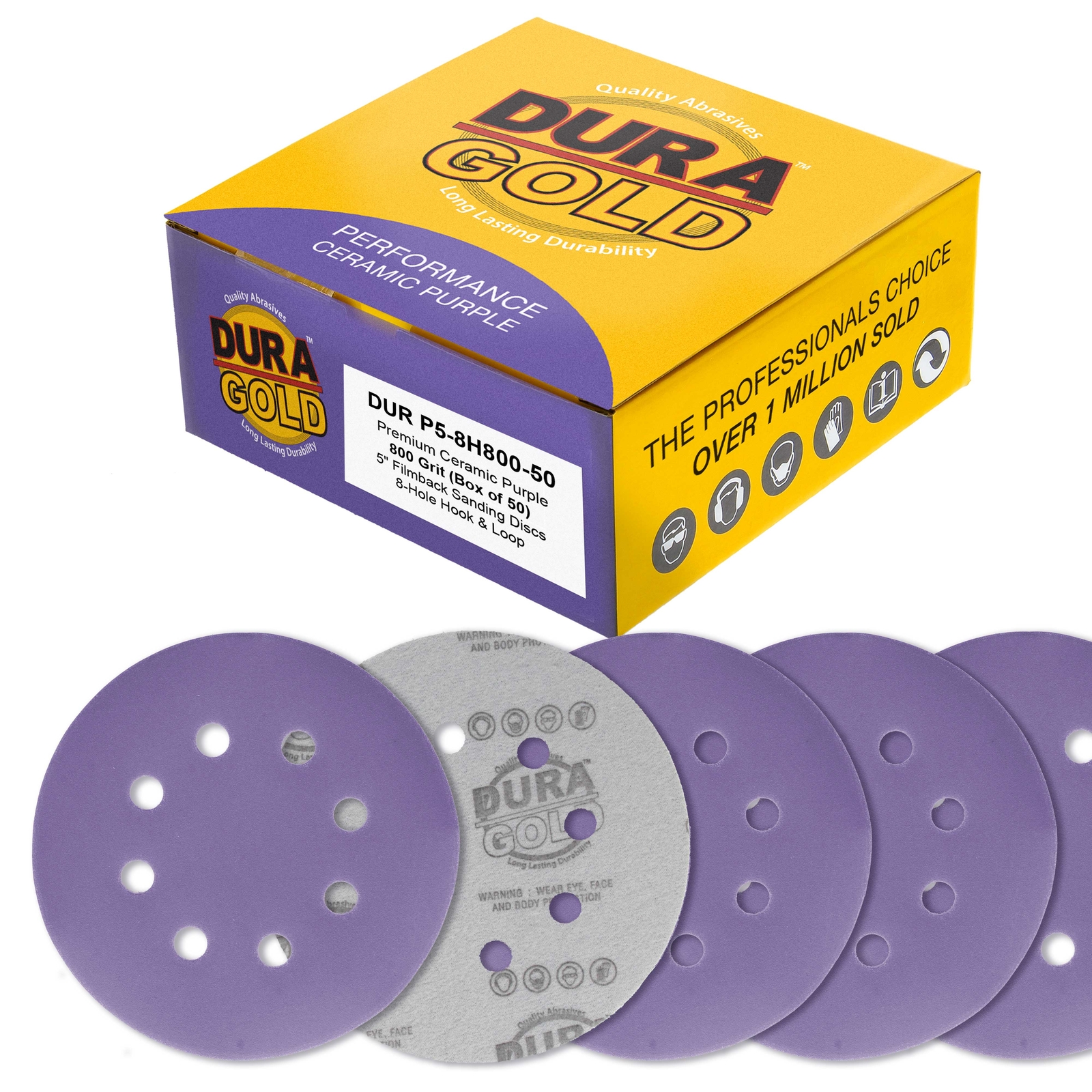 800 Grit 5″ Ceramic Sanding Discs, 8-Hole, Box of 50 – Hook & Loop Sandpaper