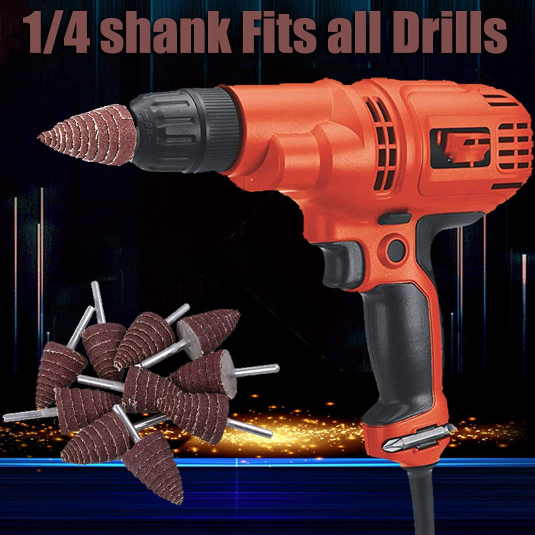 40 Pack 1/4″ Shank 80 Grit Cone Shape Abrasive Sandpaper Flap Sanding Wheel Grin