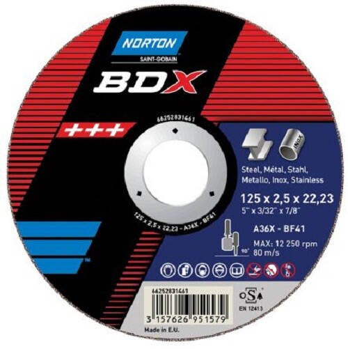 Norton BDX CUTTING DISCS 5Pcs 115mm Diameter, Aluminium Oxide- 2.5mm Or 3.2mm