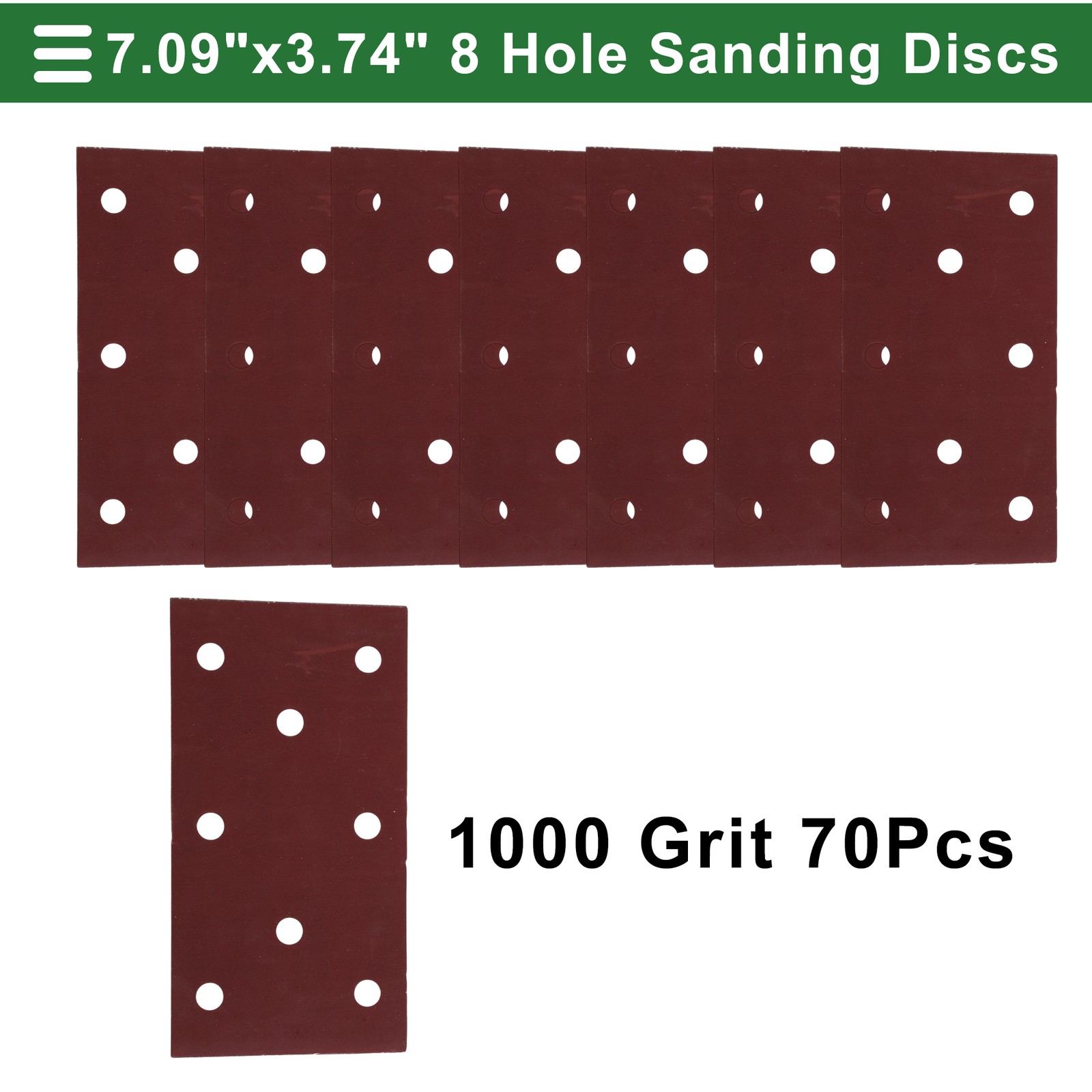 70 Pcs Sandpaper 8 Hole 1000 Grit 180x95mm Aluminum Oxide Red