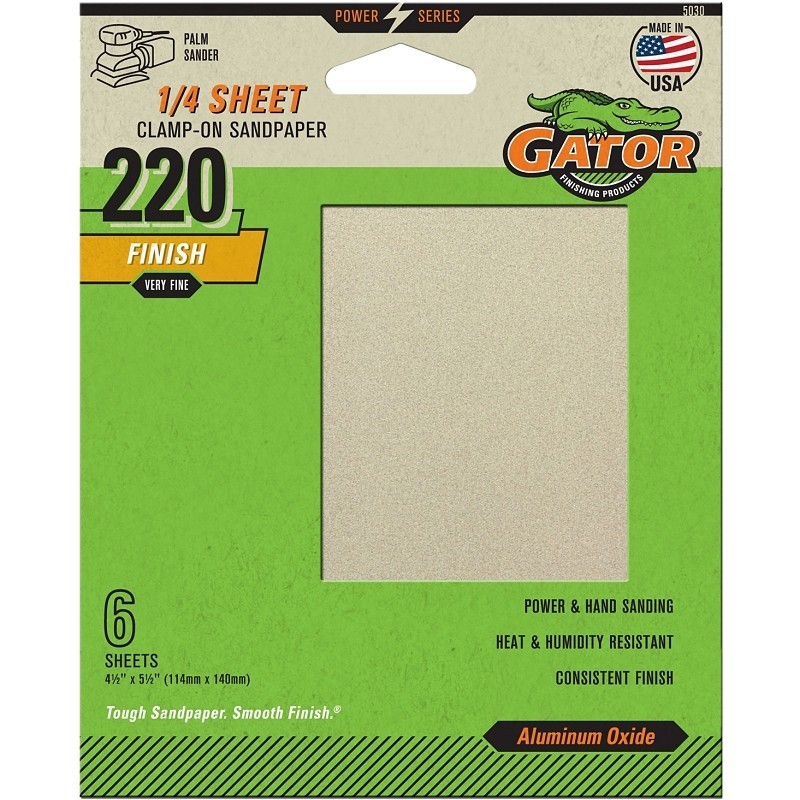 Gator 5030 Sanding Sheet, 4-1/2 in W, 5-1/2 in L, 220 Grit, Extra Fine, Aluminum