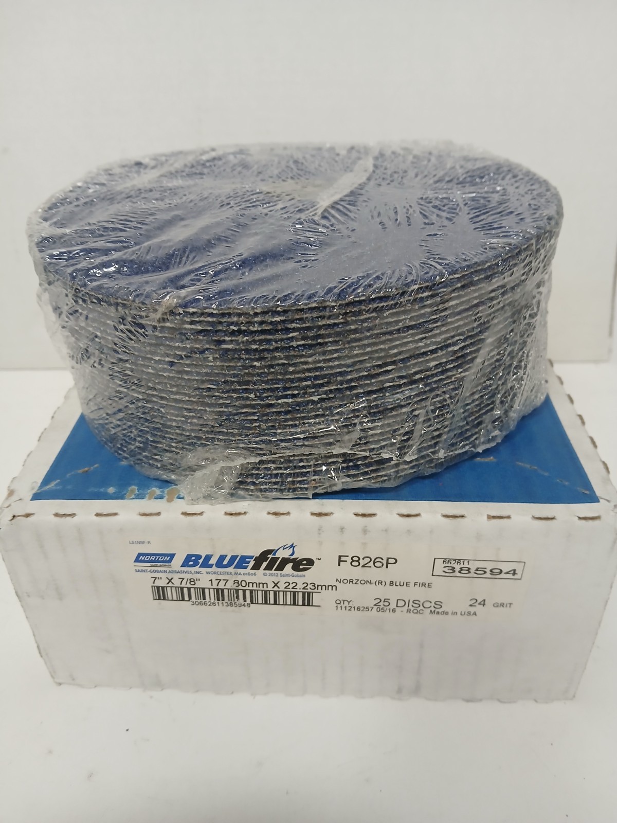 25PK Norton 38594 BlueFire Fiber Discs 7″ 24 Grit 25Discs USA