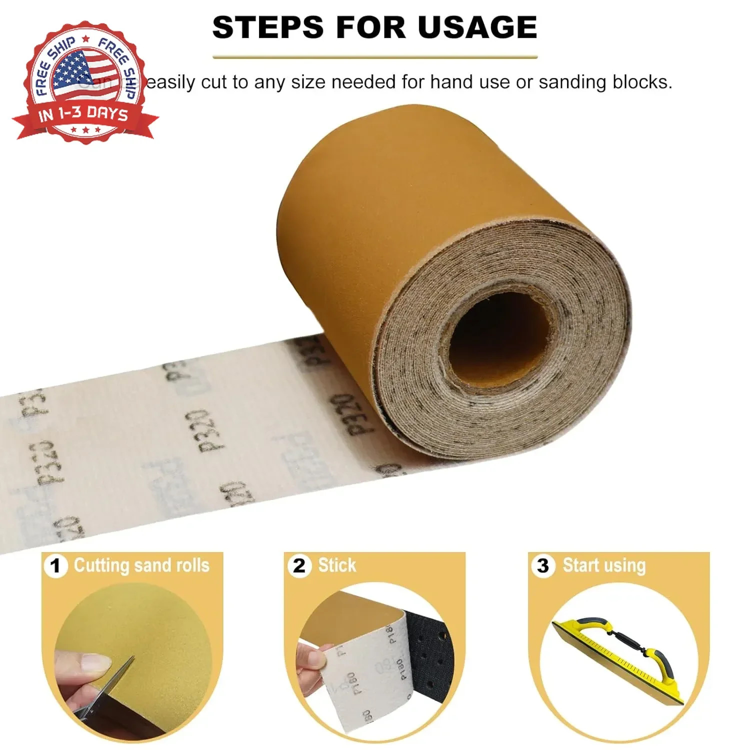 Total 20 Yards 2-3/4″ Wide Continuous Sandpaper Roll Kit – 80 120 180 320 Grit H