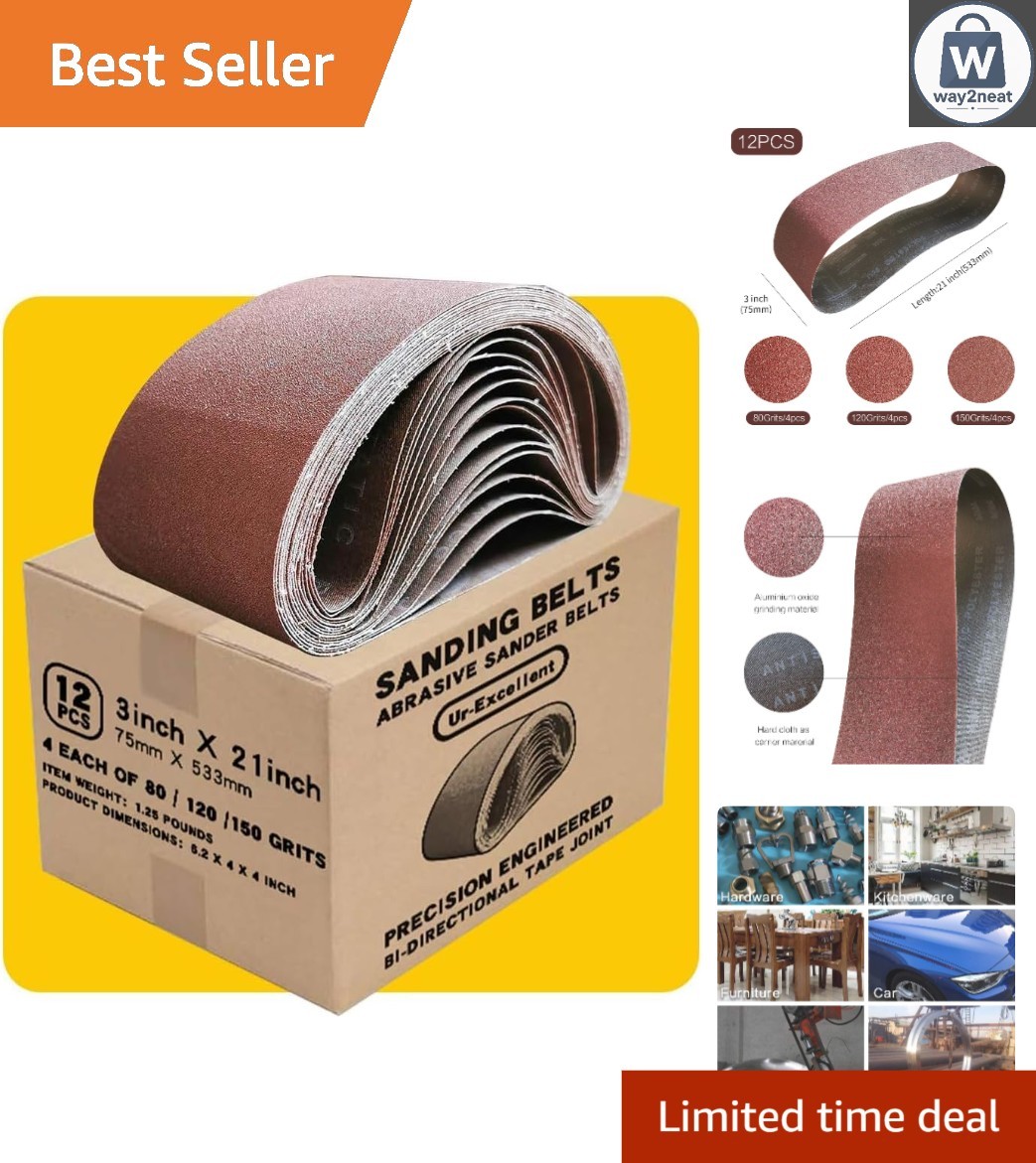 Durable 12-Piece Aluminum Oxide Sanding Belts – 3×21 Inch for All Projects