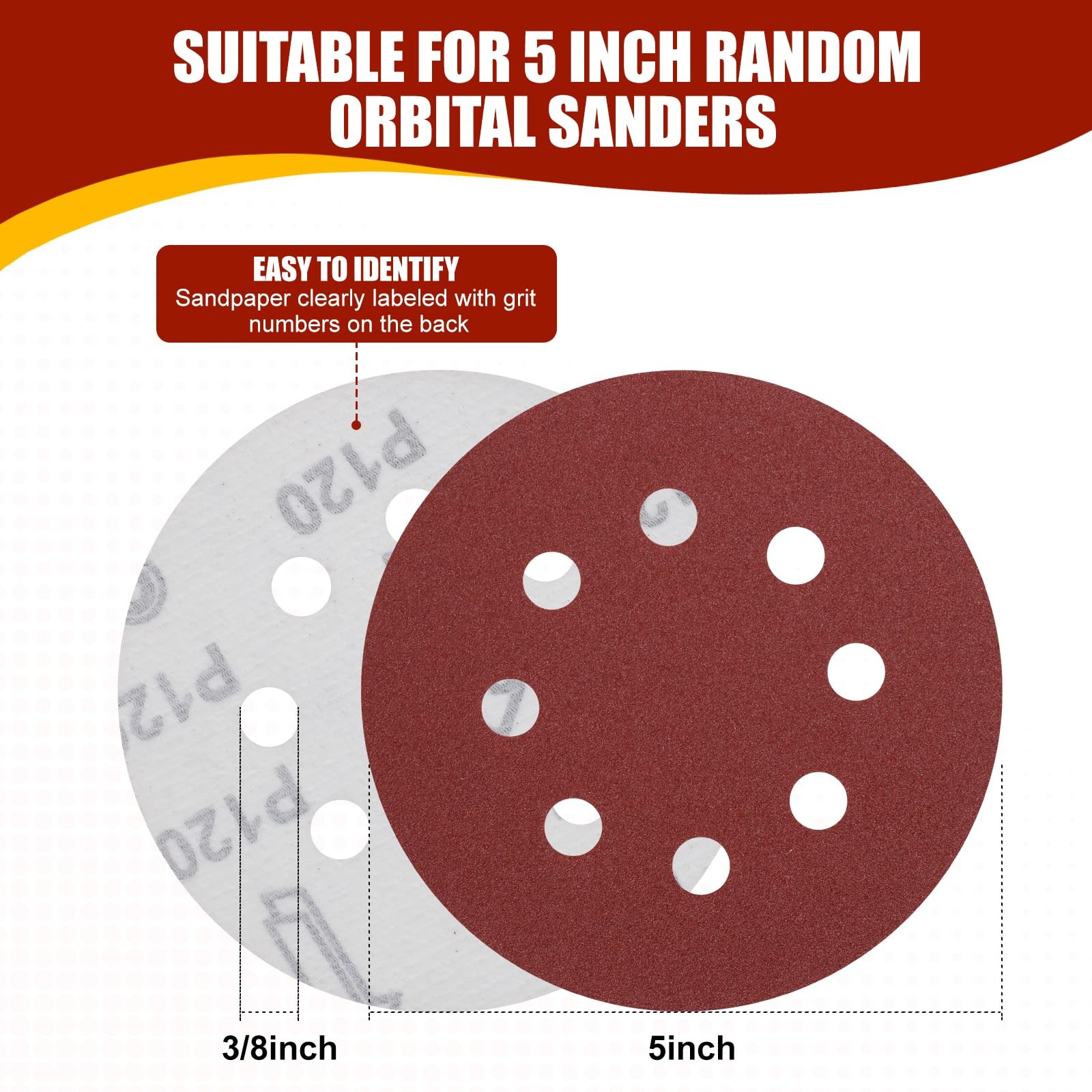 YNZDRWA 70 PCS 5 Inch 8-Hole Sanding Discs, 9 Mixed Grits 5 inches