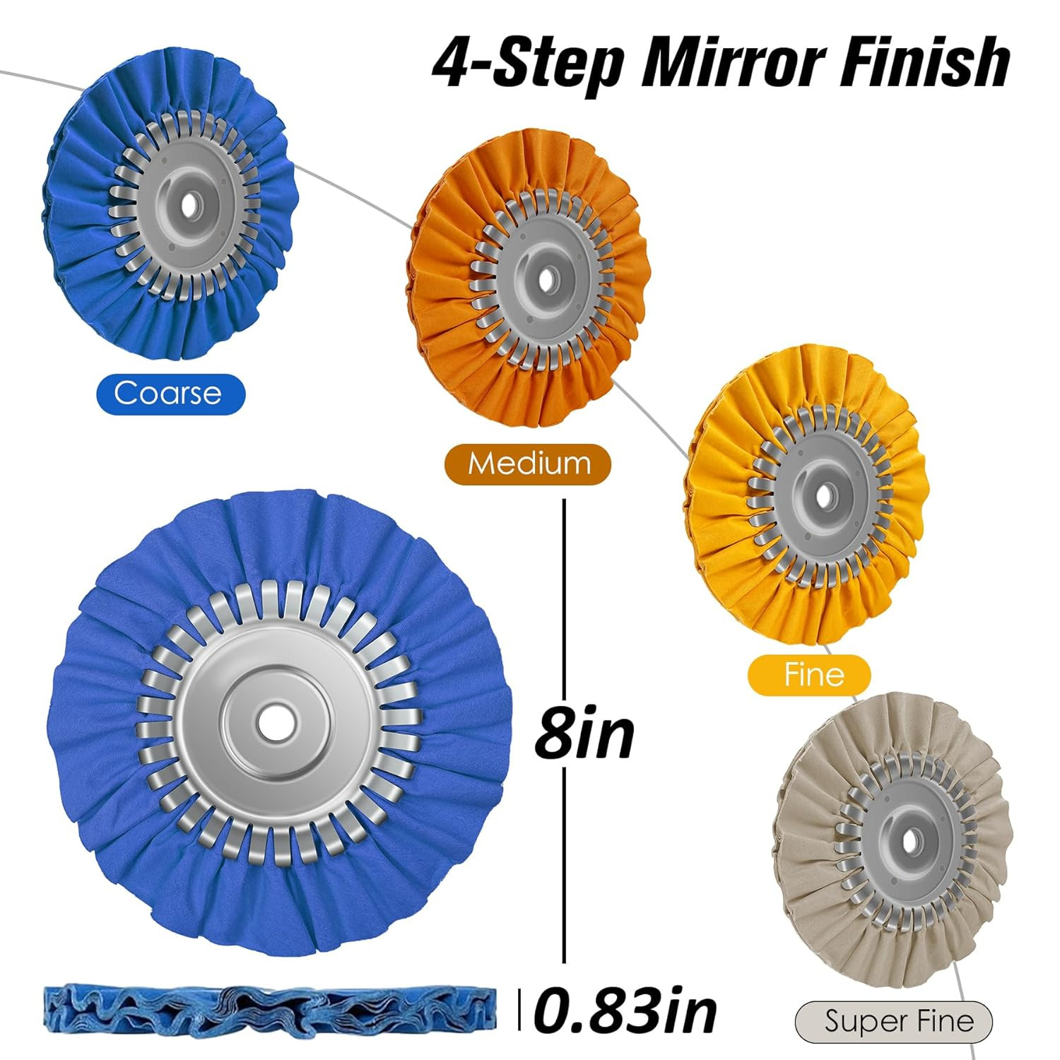 8″ Airway Buffing Wheel, 9Pcs Aluminum Wheel Polishing Kit in Diameter 5/8 Inch