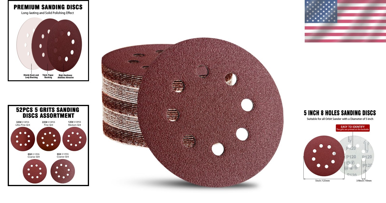 Versatile 5-Inch Sanding Discs Set – 52 Mixed Grits for Orbital Sanders