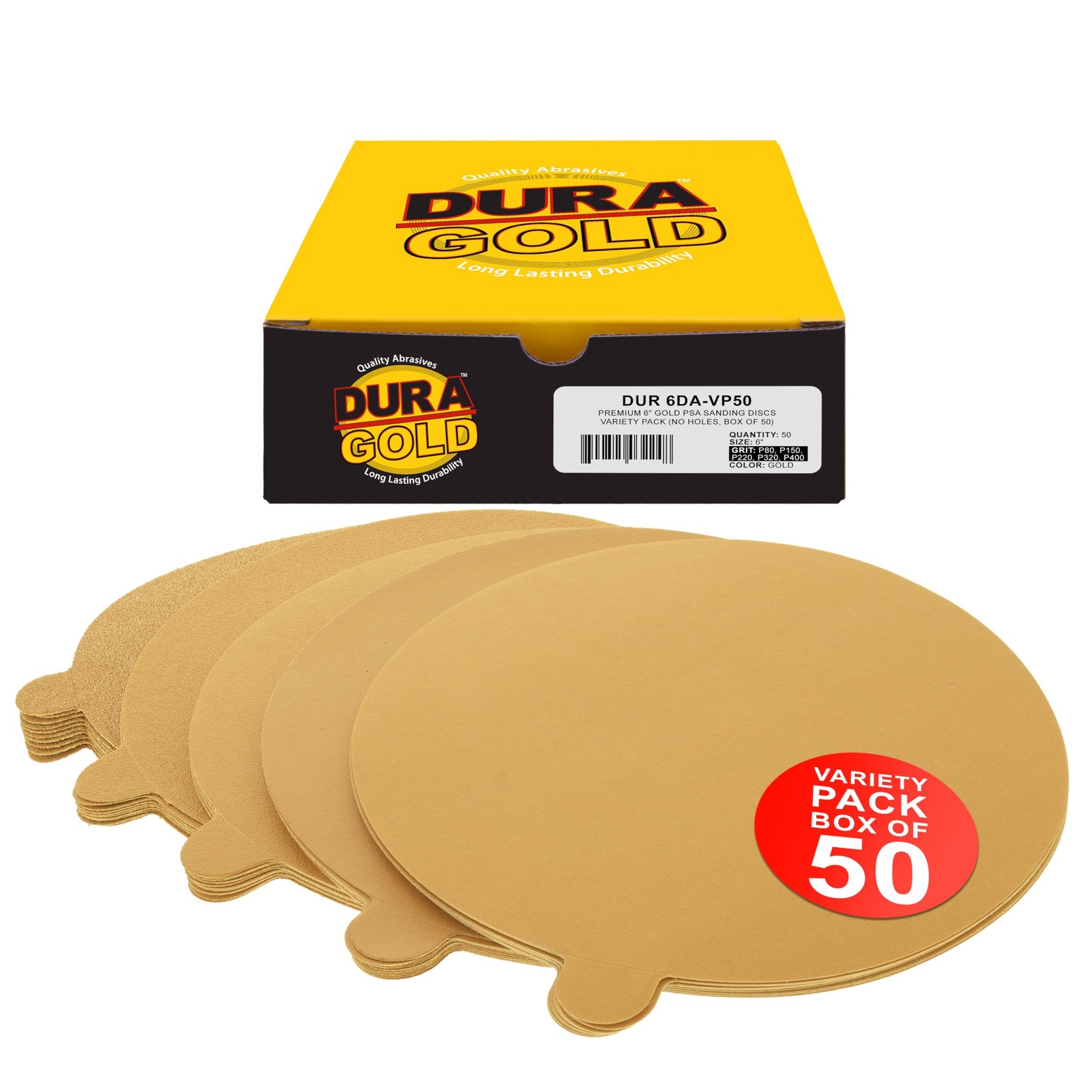 Premium 80, 150, 220, 320, 400 Grit 6″ Gold PSA Sanding Discs, 10 Each, 50 To…