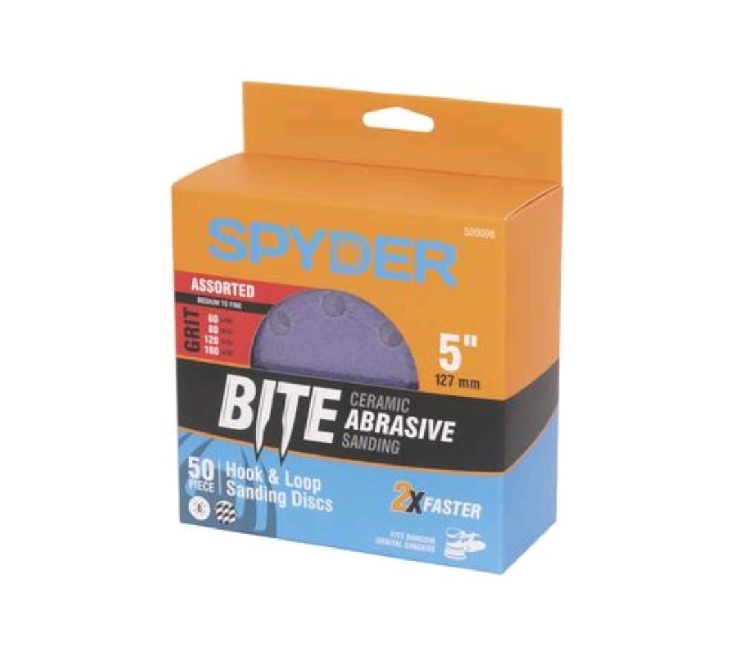 SPYDER 50 Count 5″ Hook & Loop Ceramic Sanding Discs 60/80/120/180 Grits
