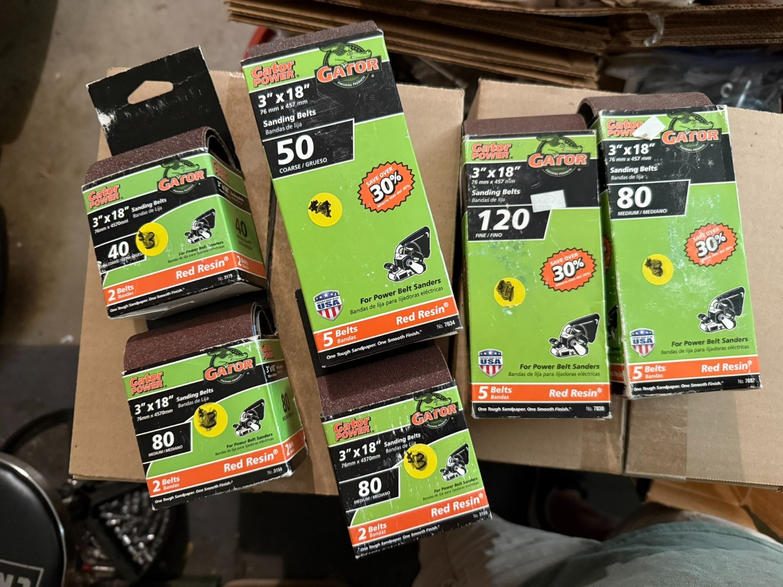 lot 21 NOS Gator Power 3 X 18 inch Red Resin Sanding belts 40 – 180 grit