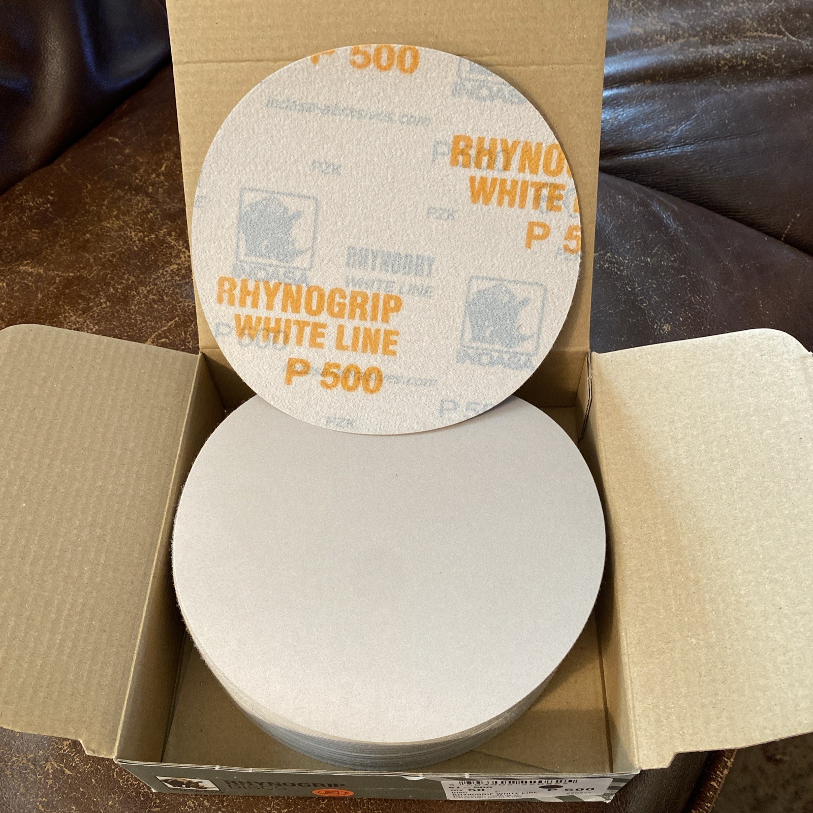 Indasa RhynoGrip Discs White Line P500 6″ Grip Abrasive Discs Box of 50 61-500