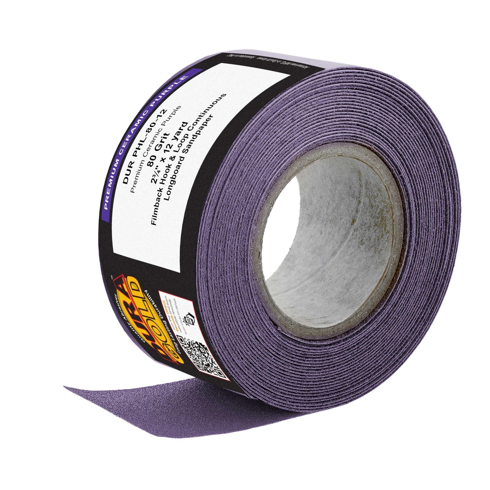 Premium 80 Grit Purple Ceramic Longboard Sandpaper Roll – 2.75″ x 12 Yards, Hook